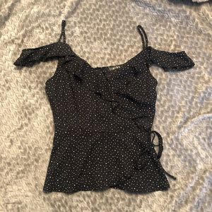 Polkadot navy blue and white peplum blouse